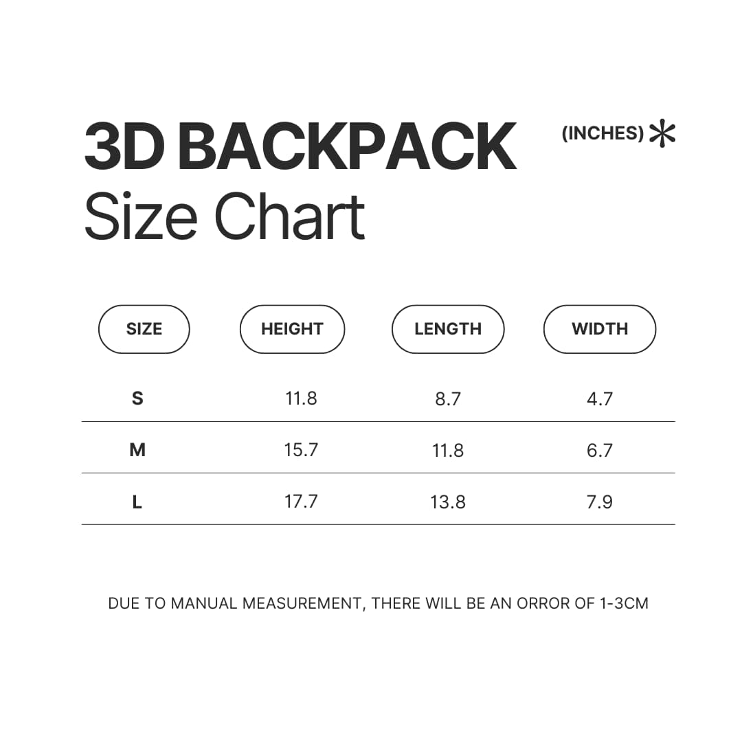 3D Backpack Size Chart - Angels Of Death Store