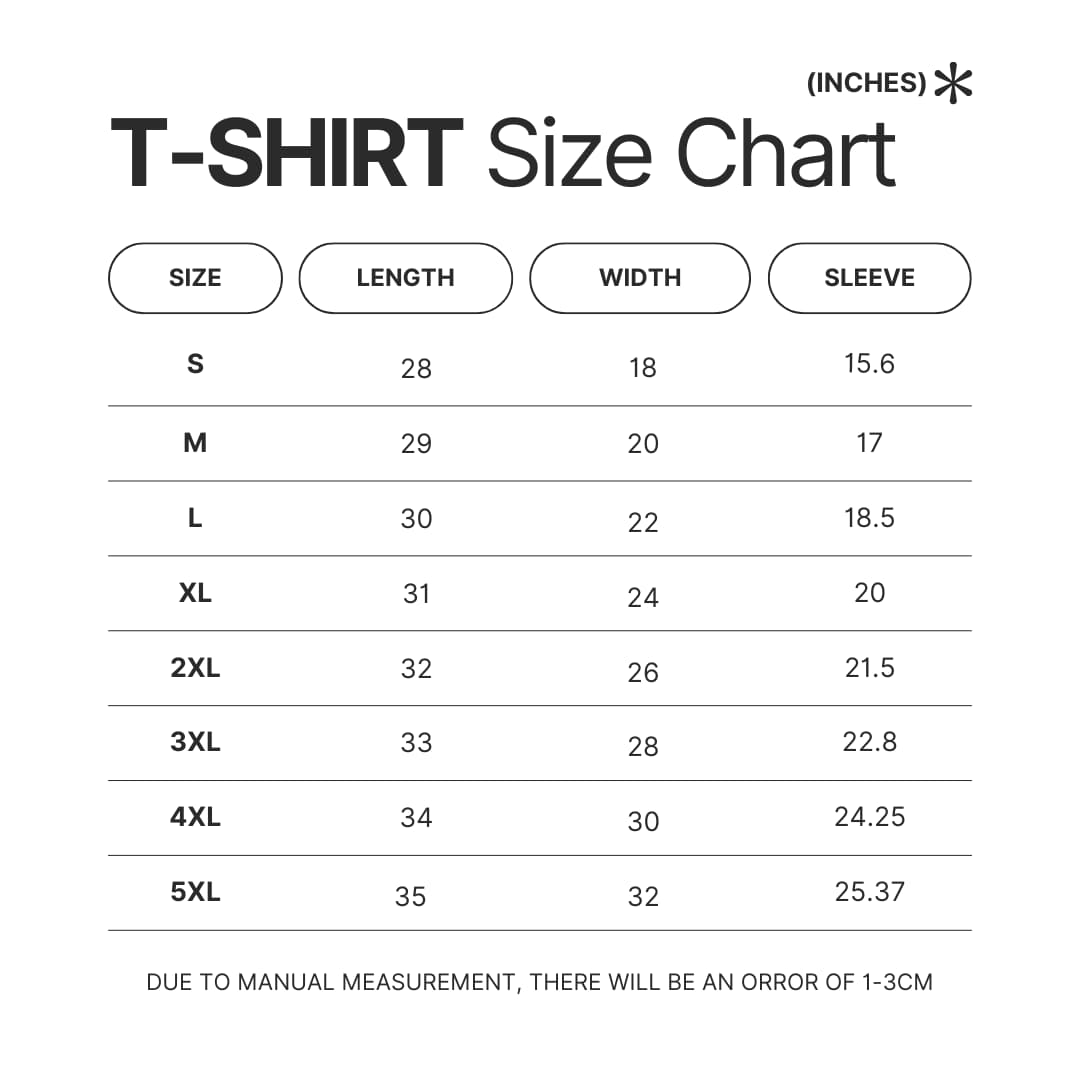 T shirt Size Chart - Angels Of Death Store